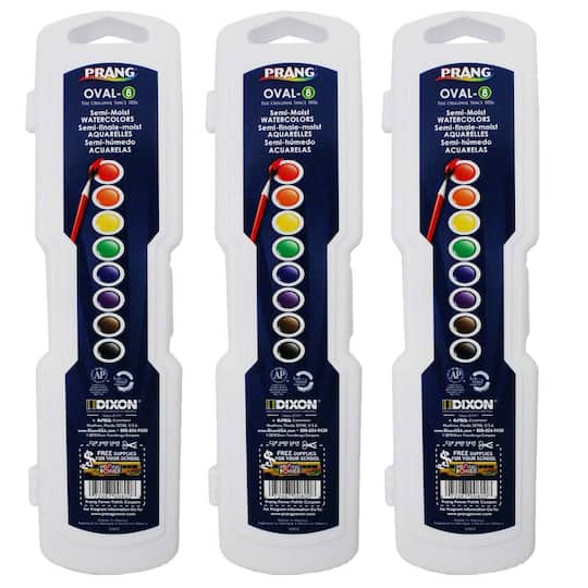 Prang® 8 Colors Watercolor Oval Pan Set with Brush, 3ct.